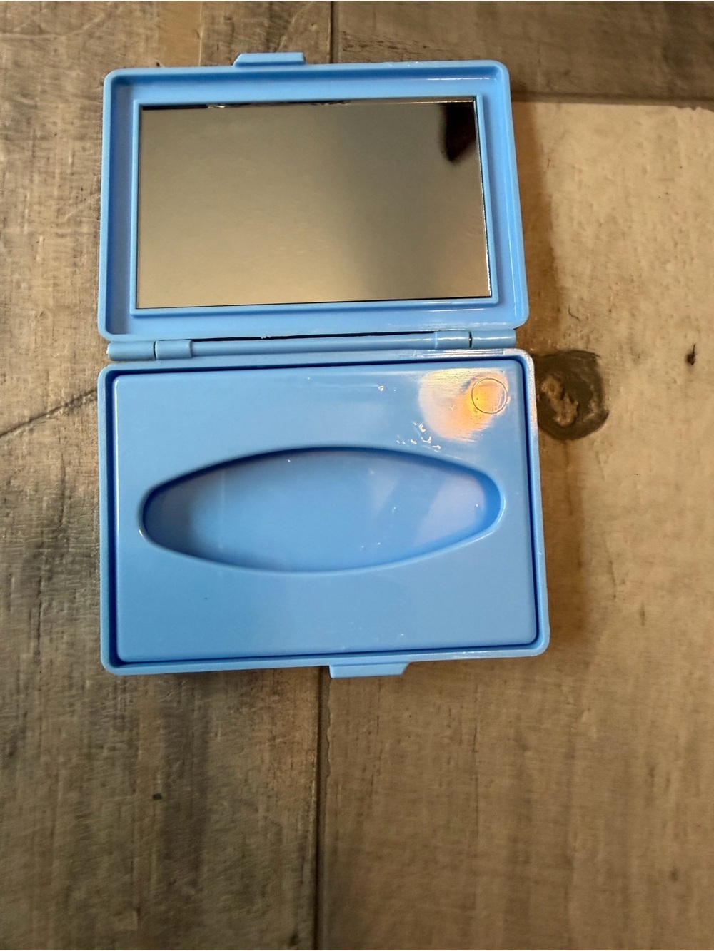 Blue Compact Travel Mirror Case with Tissue Storage - Vintage